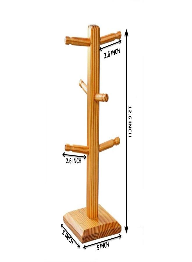 WOODKIT Wooden Mug/Cup Stand for Kitchen | Tea Cup & Coffee Mug Stand 6 Hooks Pinewood Mug Holder | Tabletop Cup Stand for Kitchen Square Bottom Cup Holder Stand - Image 3